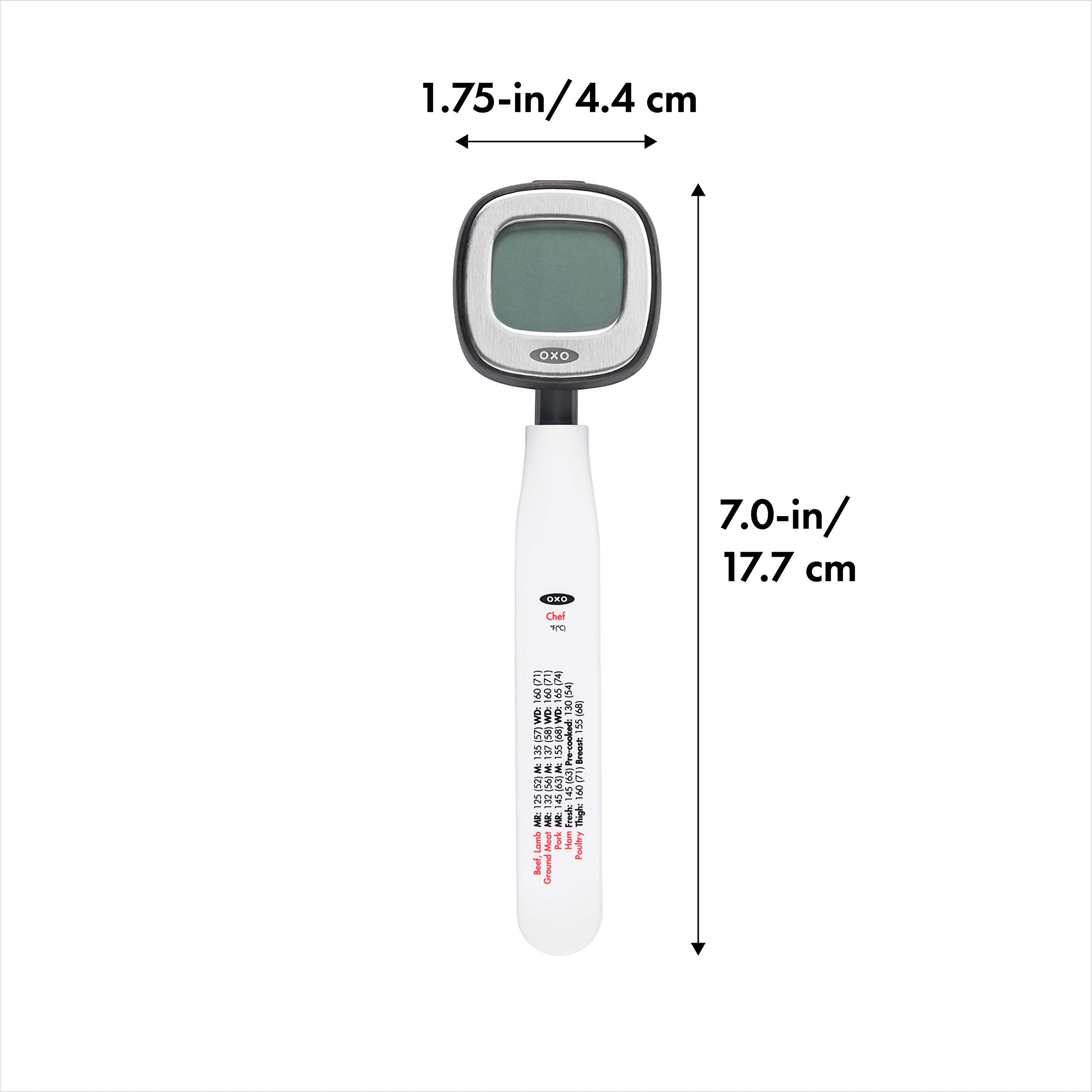OXO pivoting head close-up showing adjustable angle for readability