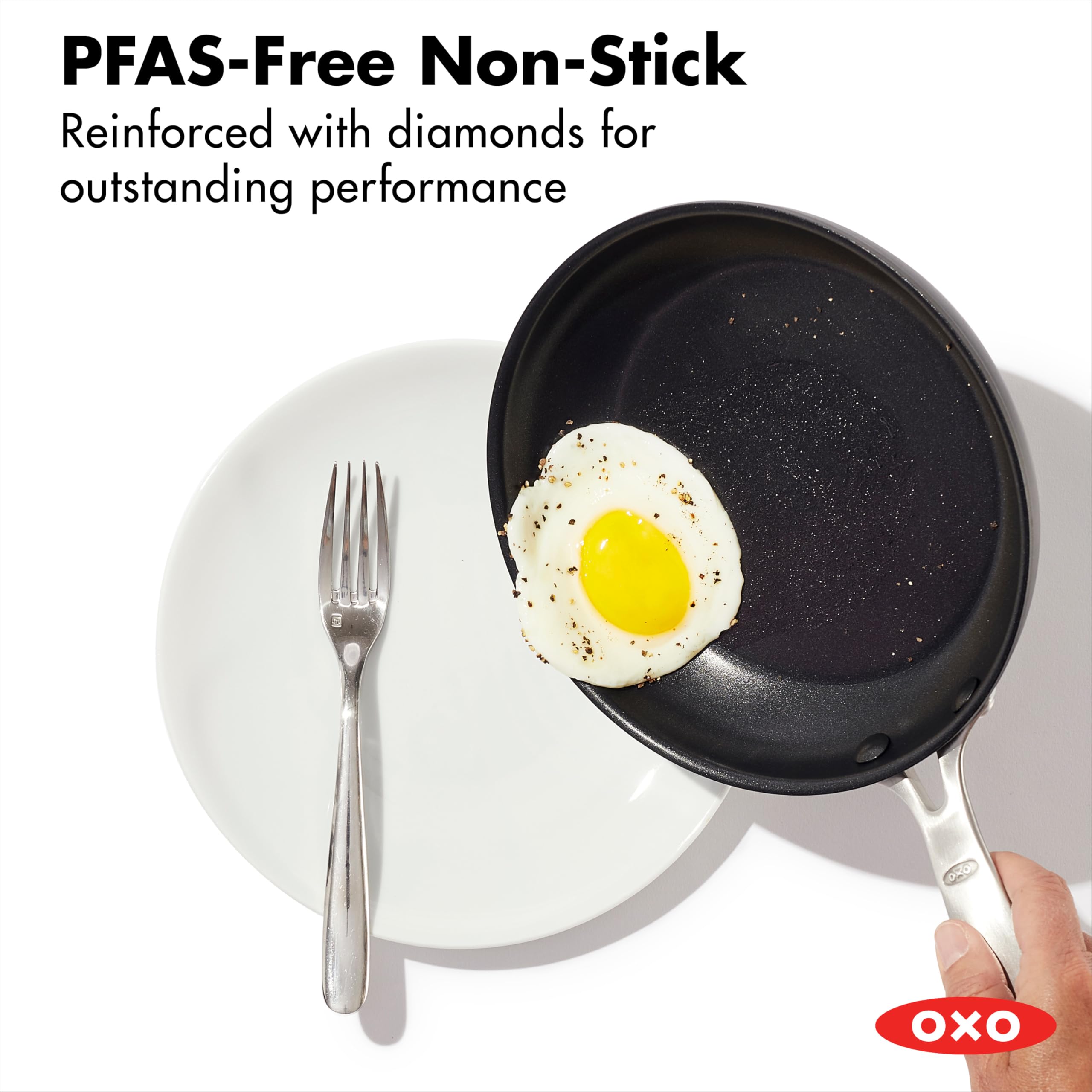 OXO close-up of diamond-reinforced ceramic surface showing smooth release