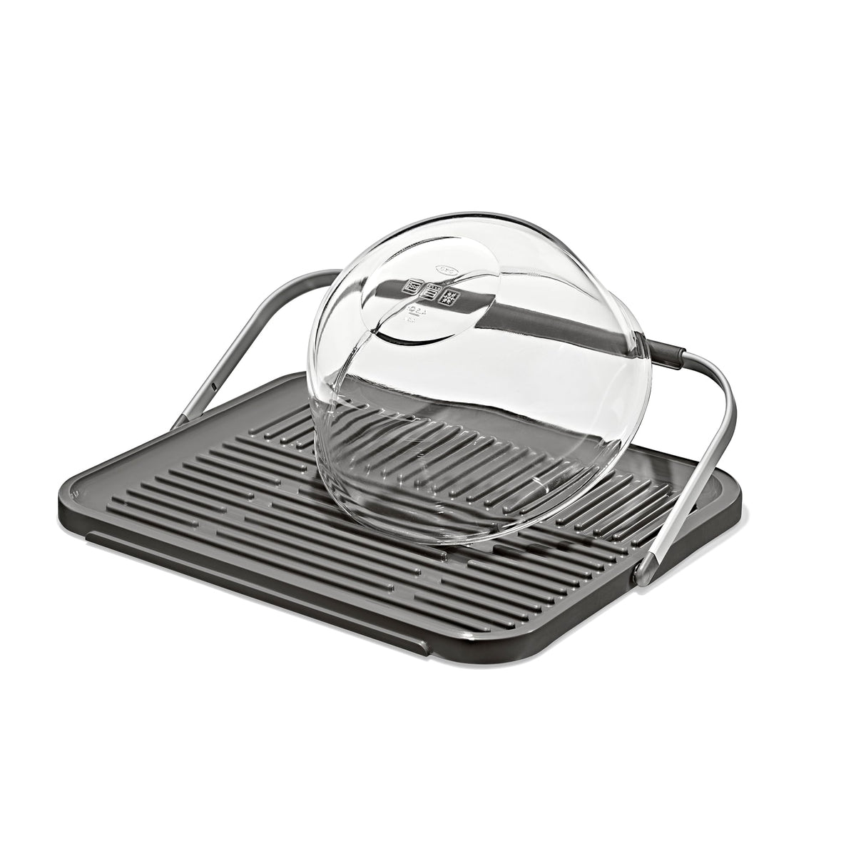 OXO compact drying rack front view showing streamlined design and space-saving benefit
