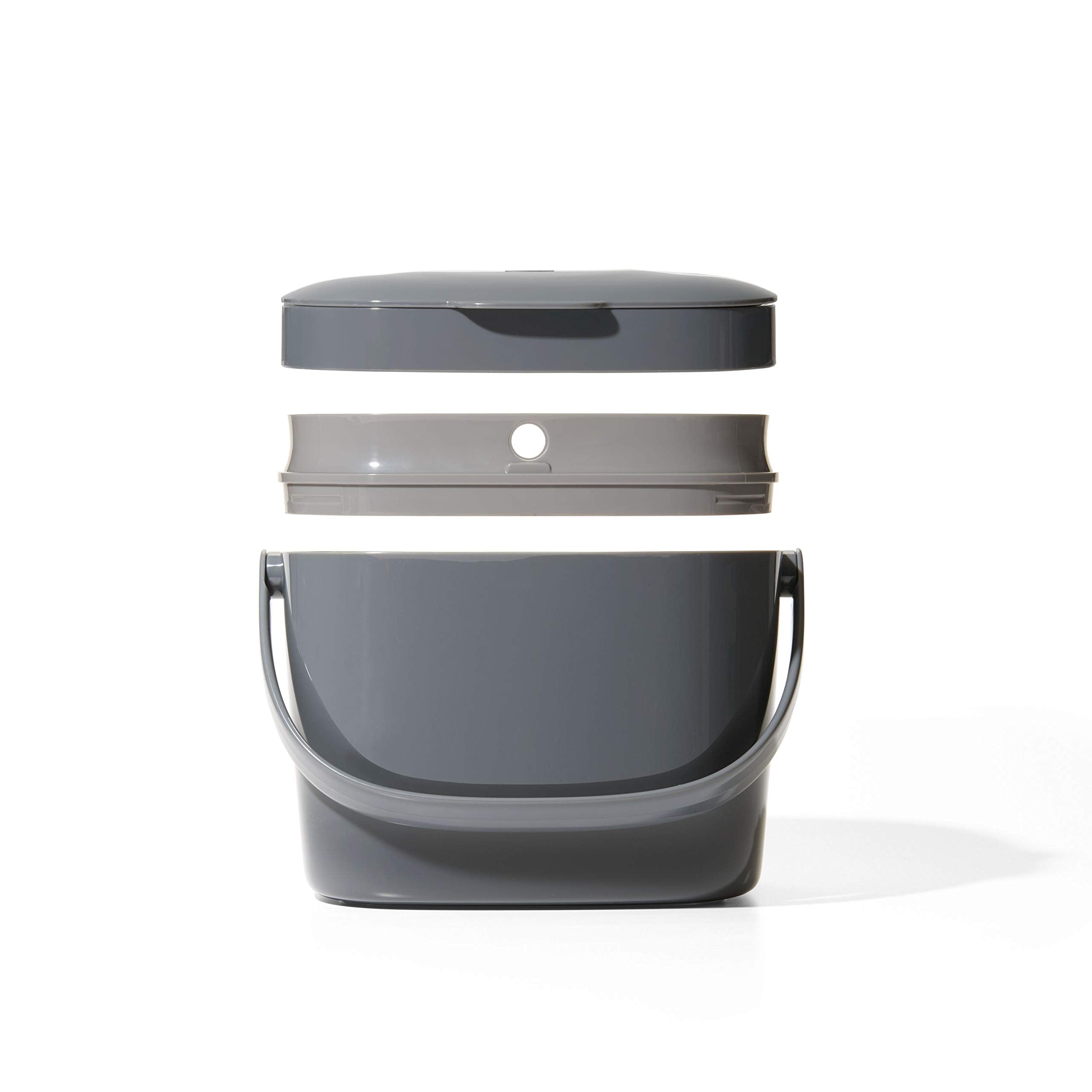 OXO compost bin handle extended for comfortable carrying to compost pile