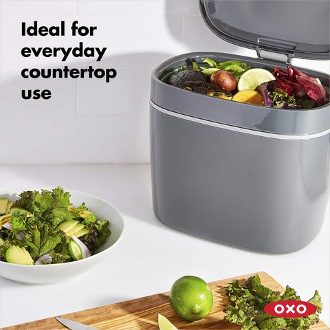 OXO compost bin interior closeup showing smooth surface for easy cleaning
