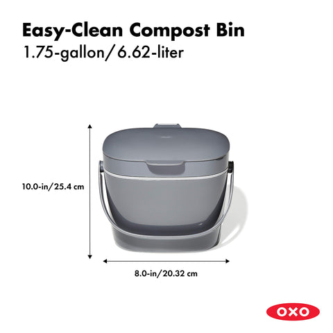 OXO compost bin open lid demonstrating easy access and quick scrap disposal