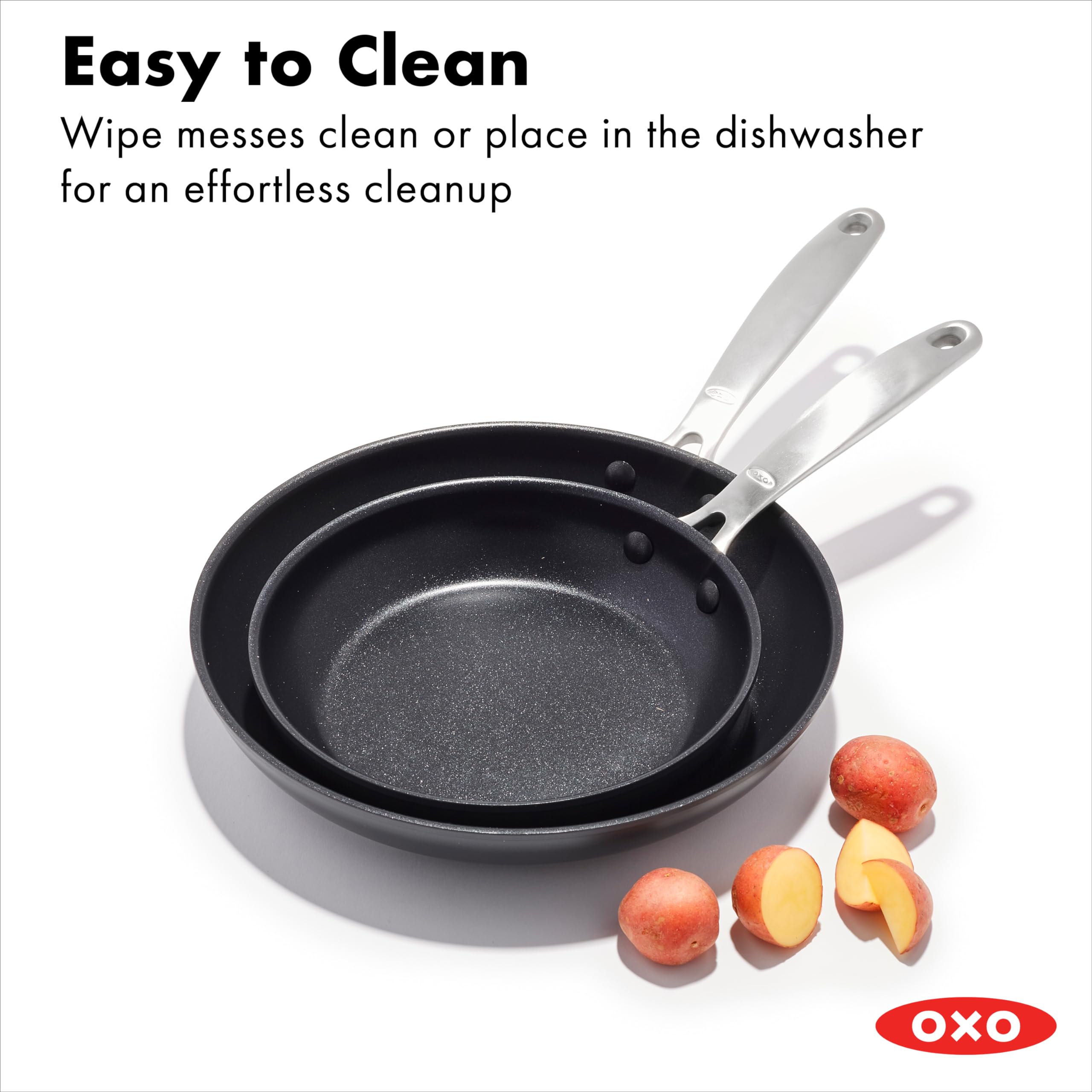 OXO pans in a kitchen while cooking illustrating everyday use