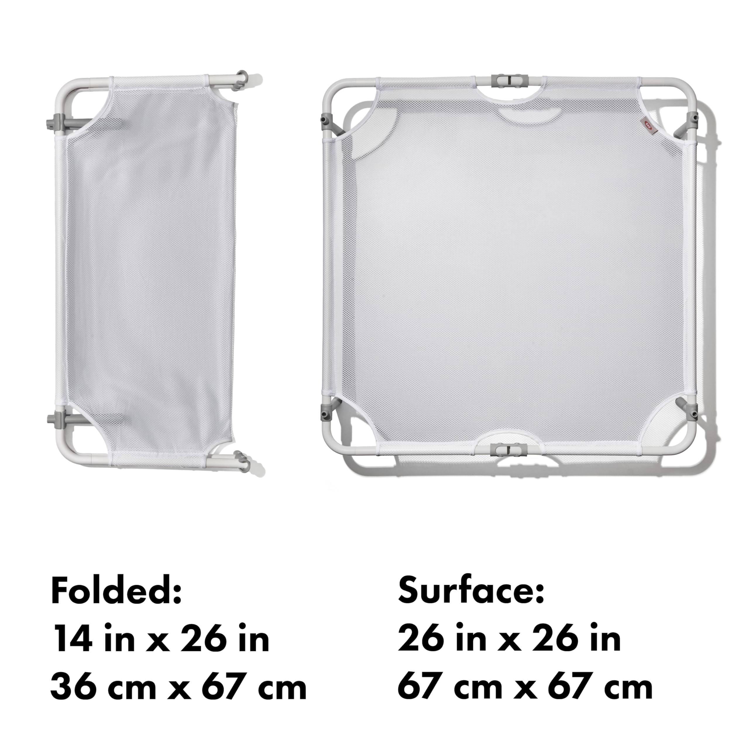 OXO dryer folded flat for compact storage and easy stowing benefit