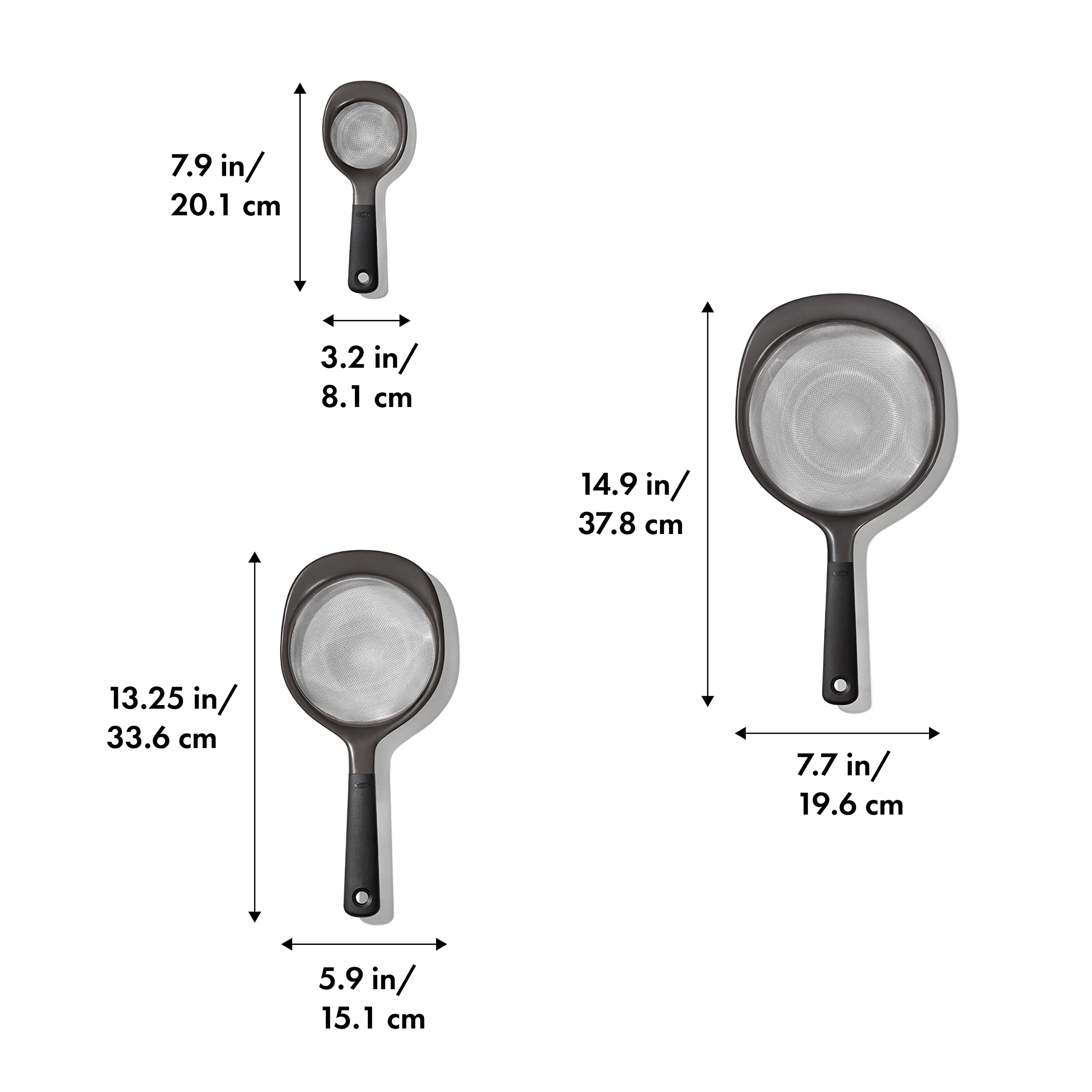 OXO Good Grips three sizes lined up demonstrating size options and versatility