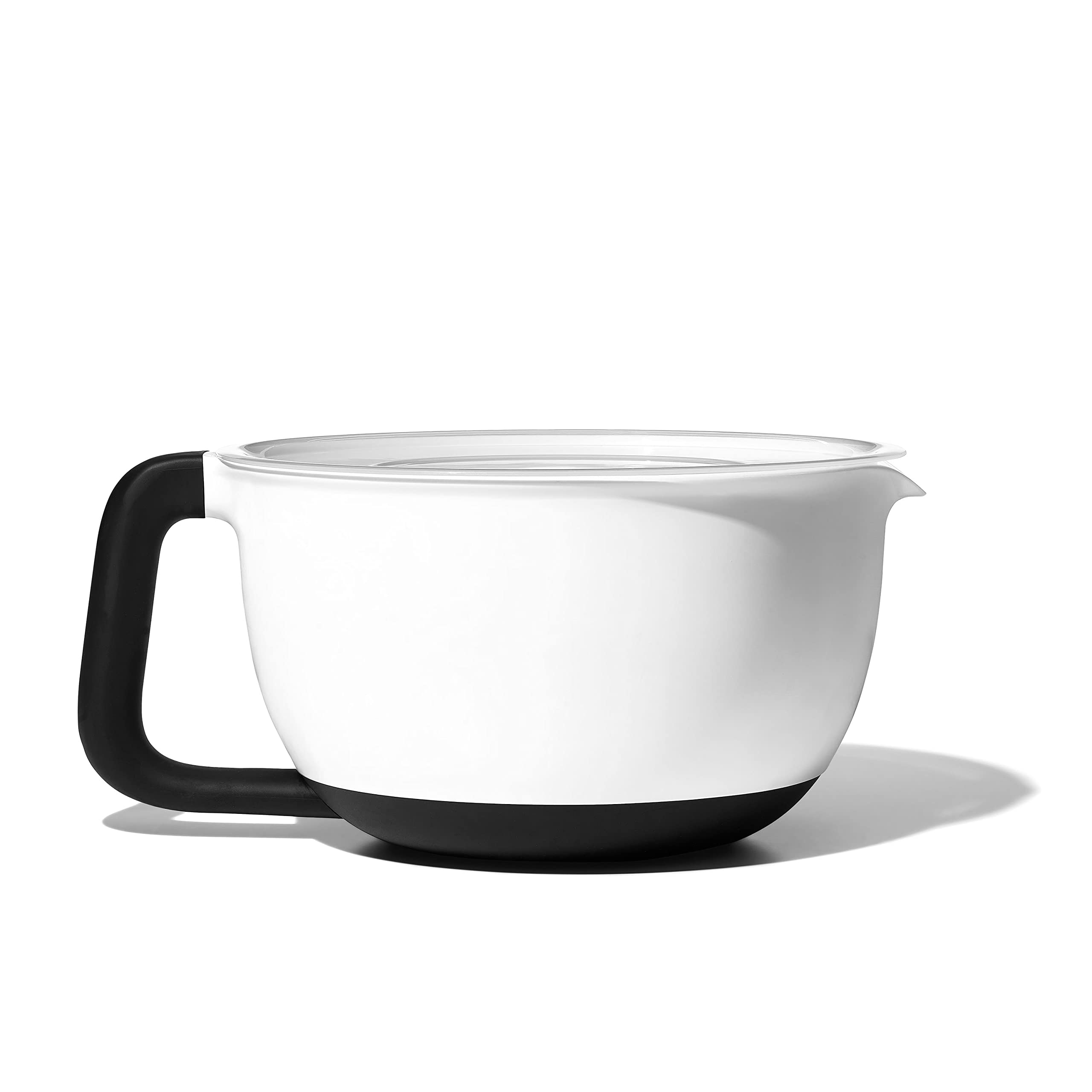 OXO front view of bowl showing shape and lid, highlights organized storage