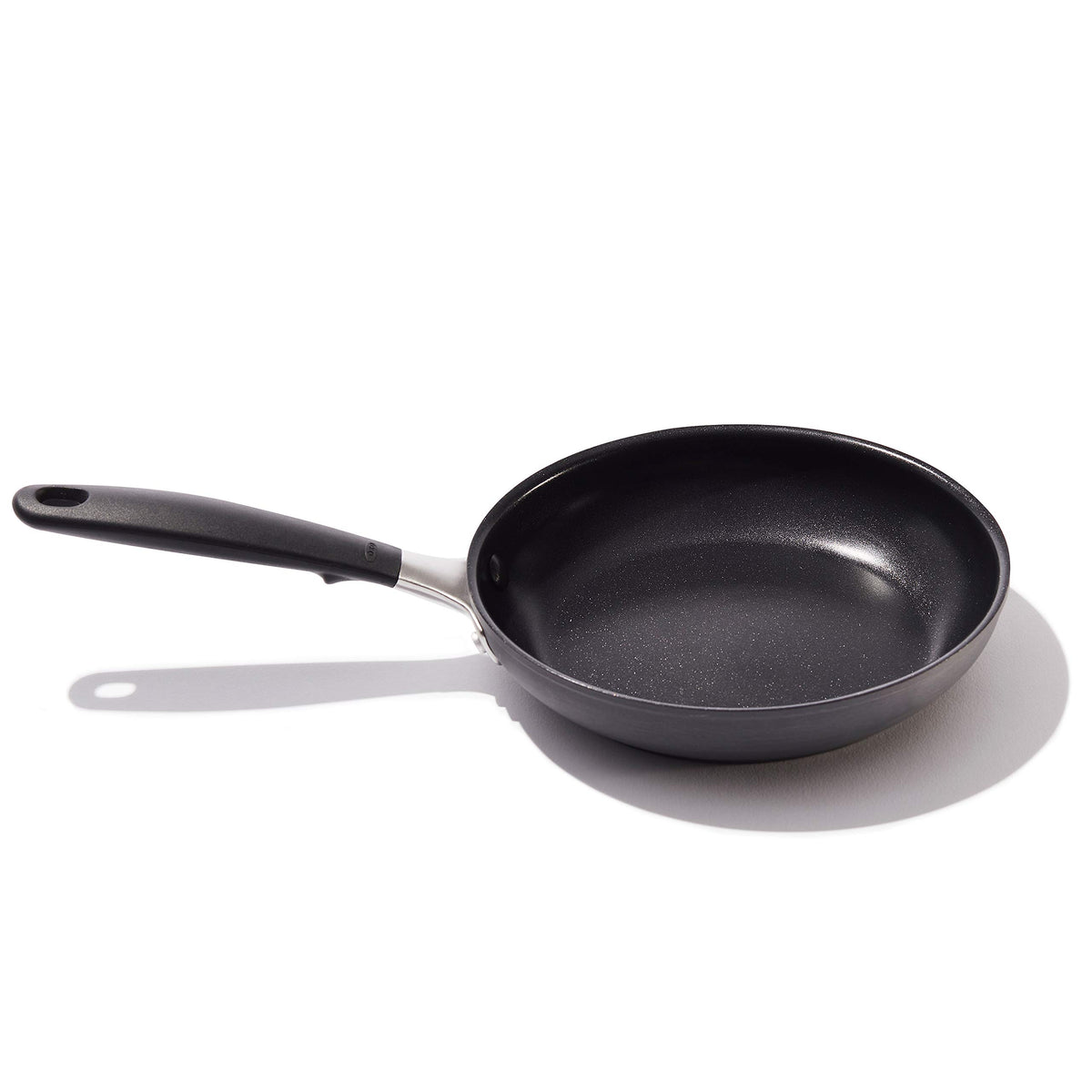 OXO Good Grips front view showing compact skillet and benefits of even heat