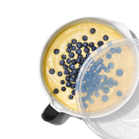 OXO bowl filled with pancake batter ready to pour for quick breakfasts