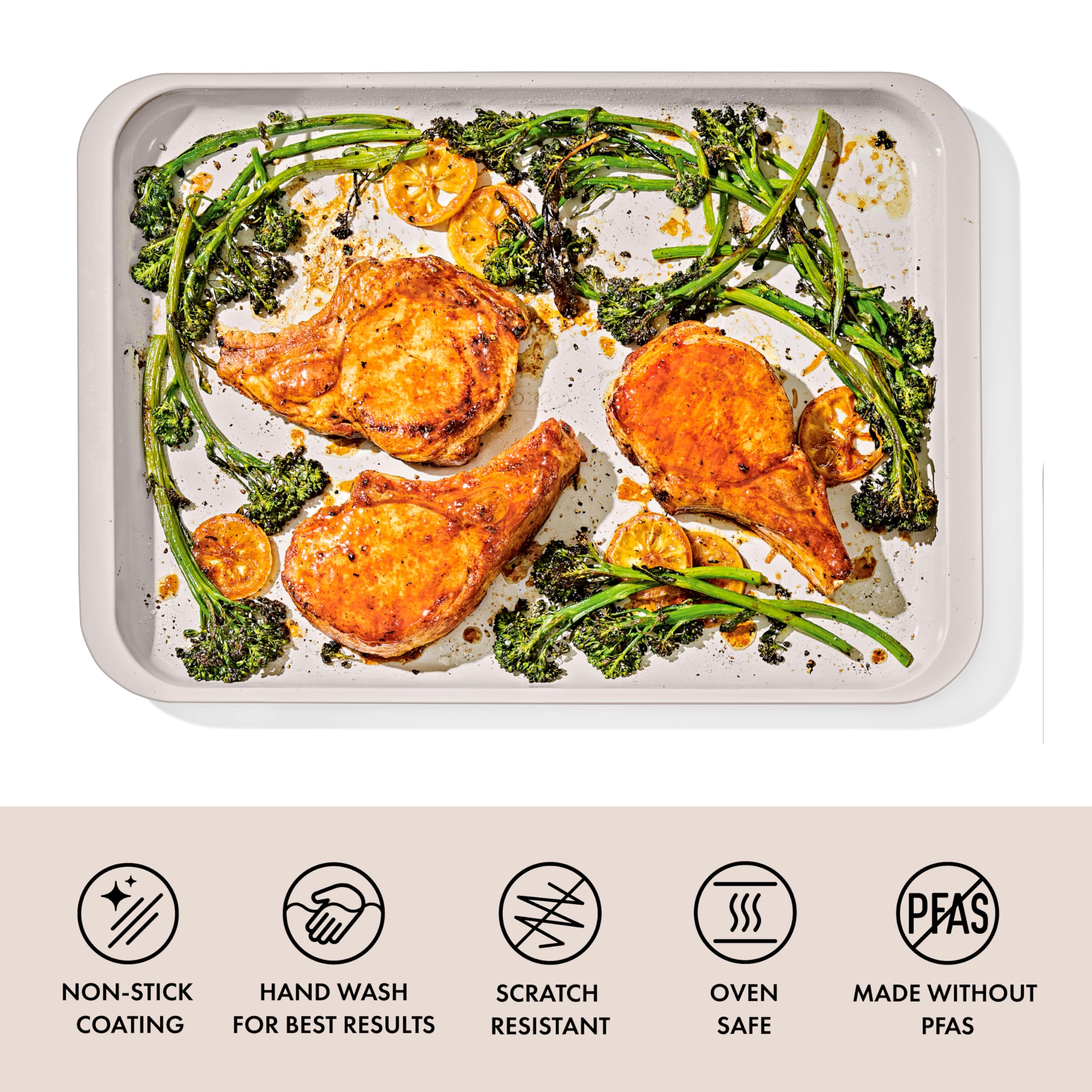 OXO Good Grips ceramic coating close-up highlighting smooth nonstick surface for easy release