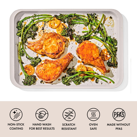 OXO Good Grips ceramic coating close-up highlighting smooth nonstick surface for easy release