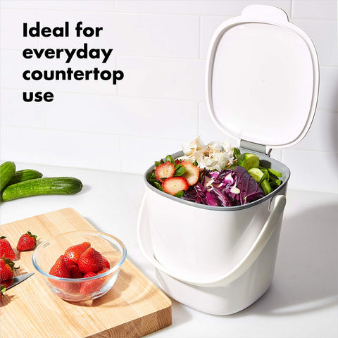 OXO Good Grips bin opened with one hand demonstrating single-hand convenience