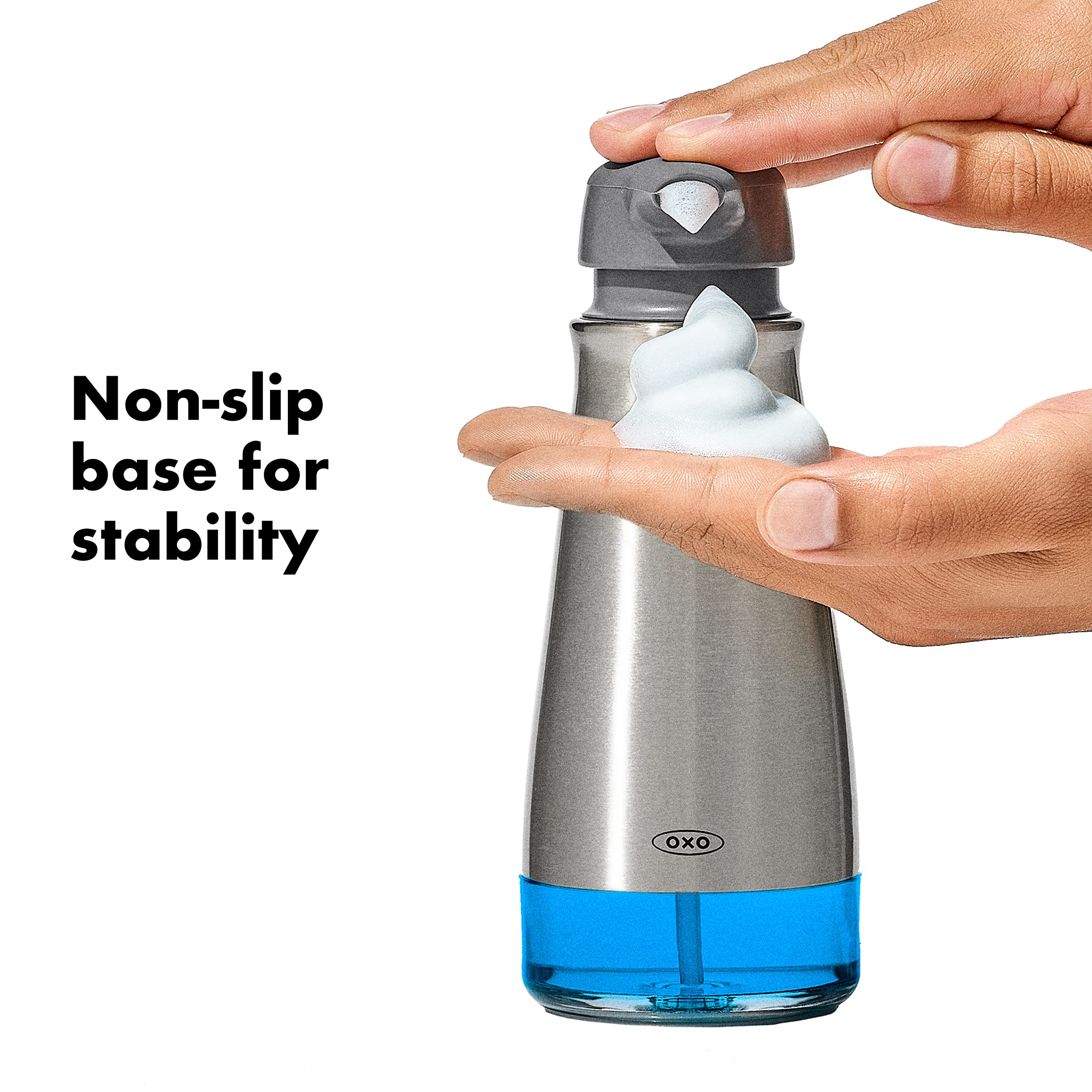 OXO Good Grips clear fill window showing soap level for easy refill timing benefit