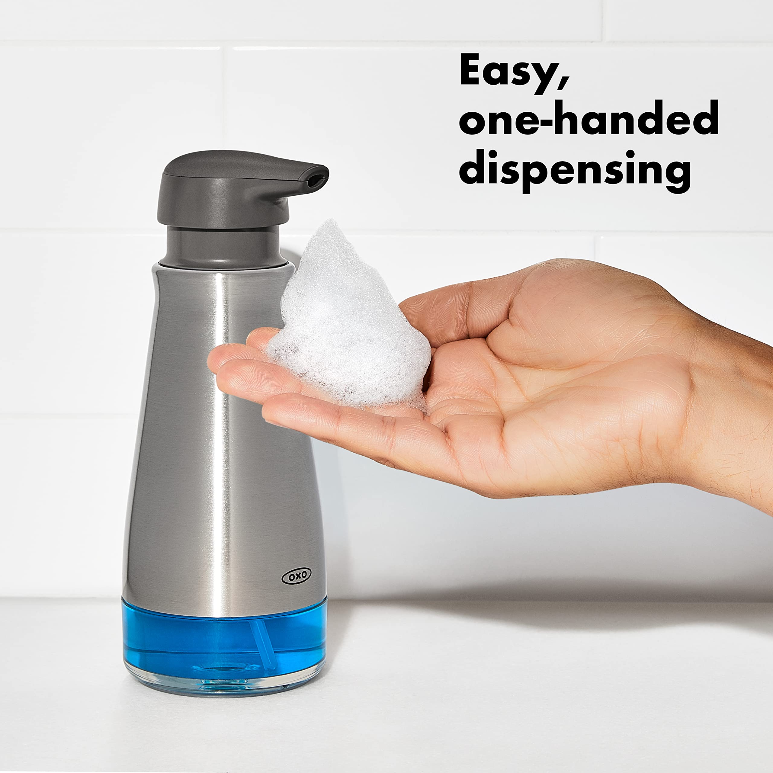 OXO Good Grips brushed stainless steel finish resisting fingerprints for tidy appearance