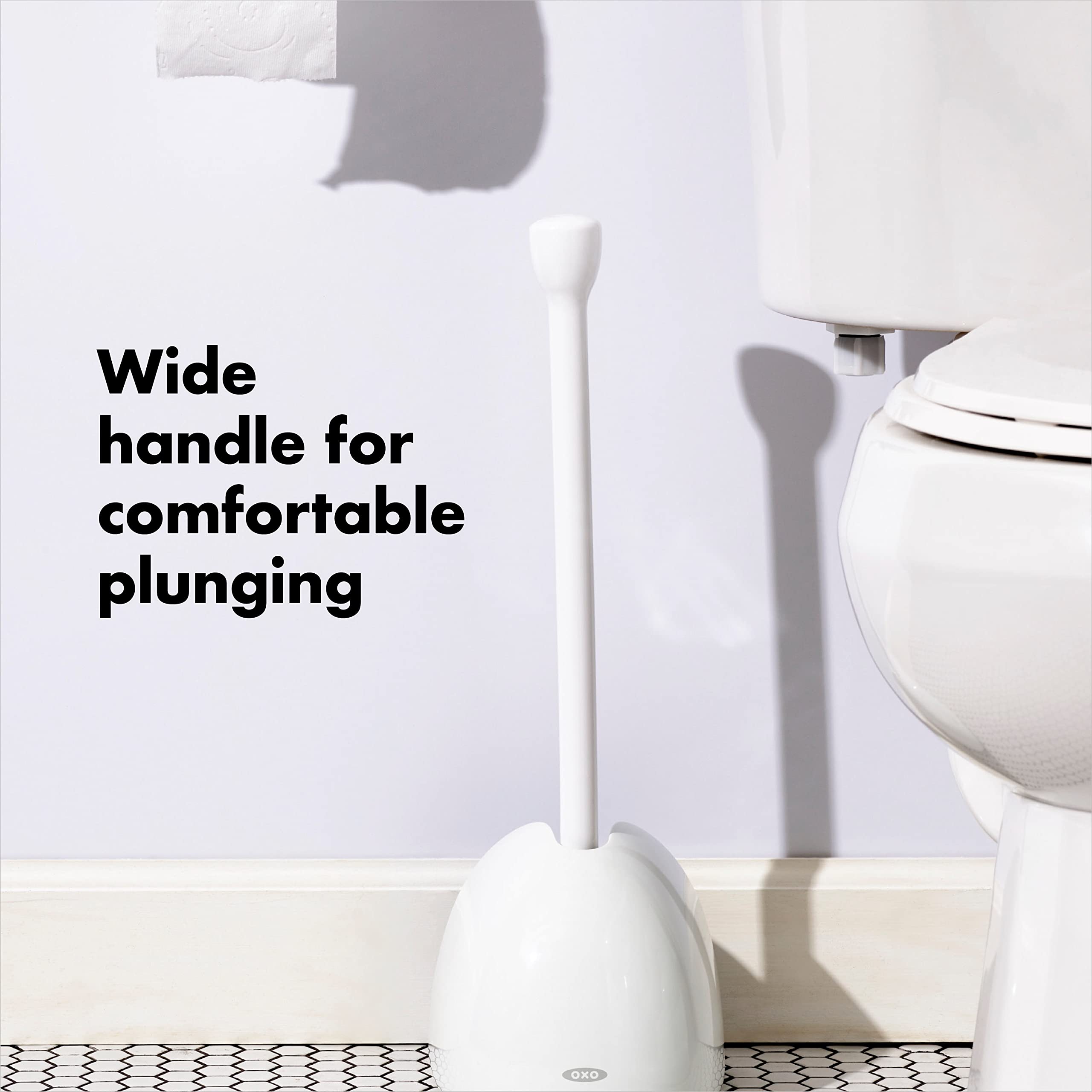OXO Good Grips plunger folded inward for sink use, adaptable and space-saving