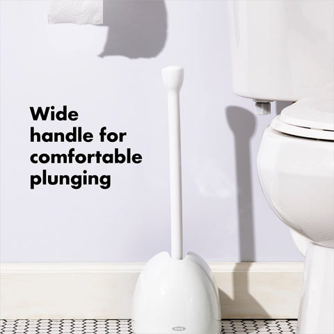 OXO Good Grips plunger folded inward for sink use, adaptable and space-saving