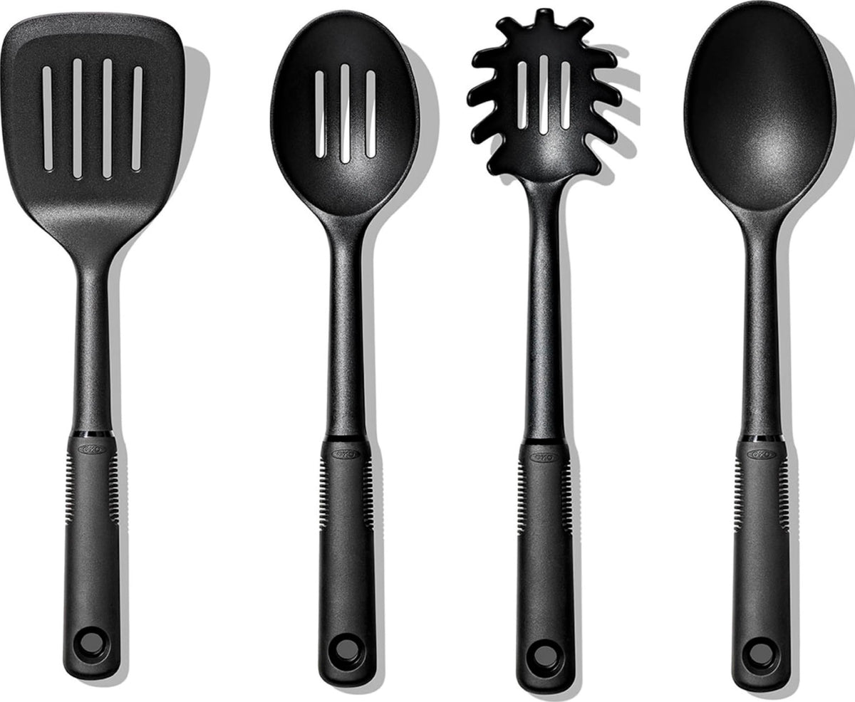 OXO Good Grips set front view showing all four utensils and organized layout benefit