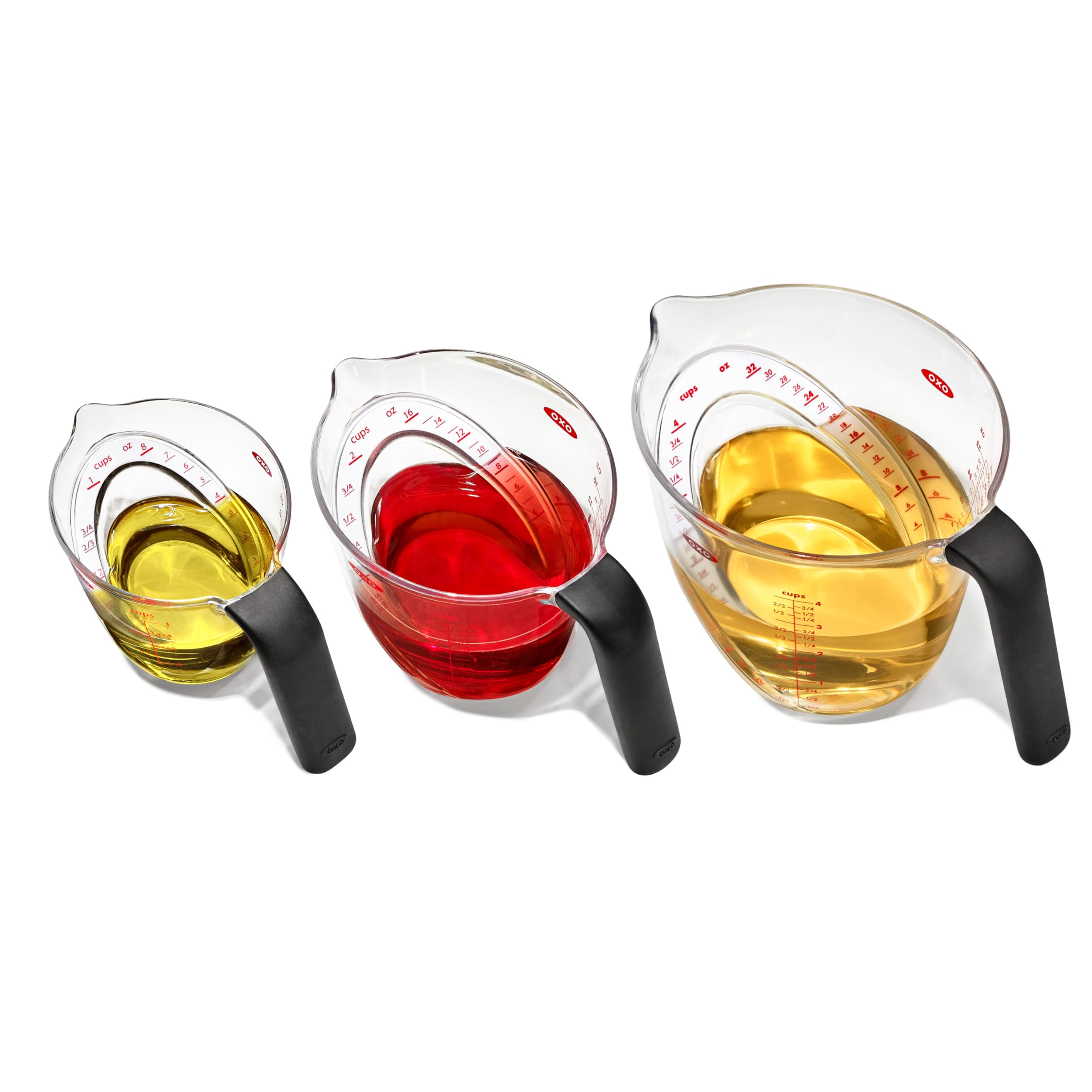 OXO Good Grips front view showing three cups and clear markings for easy reading