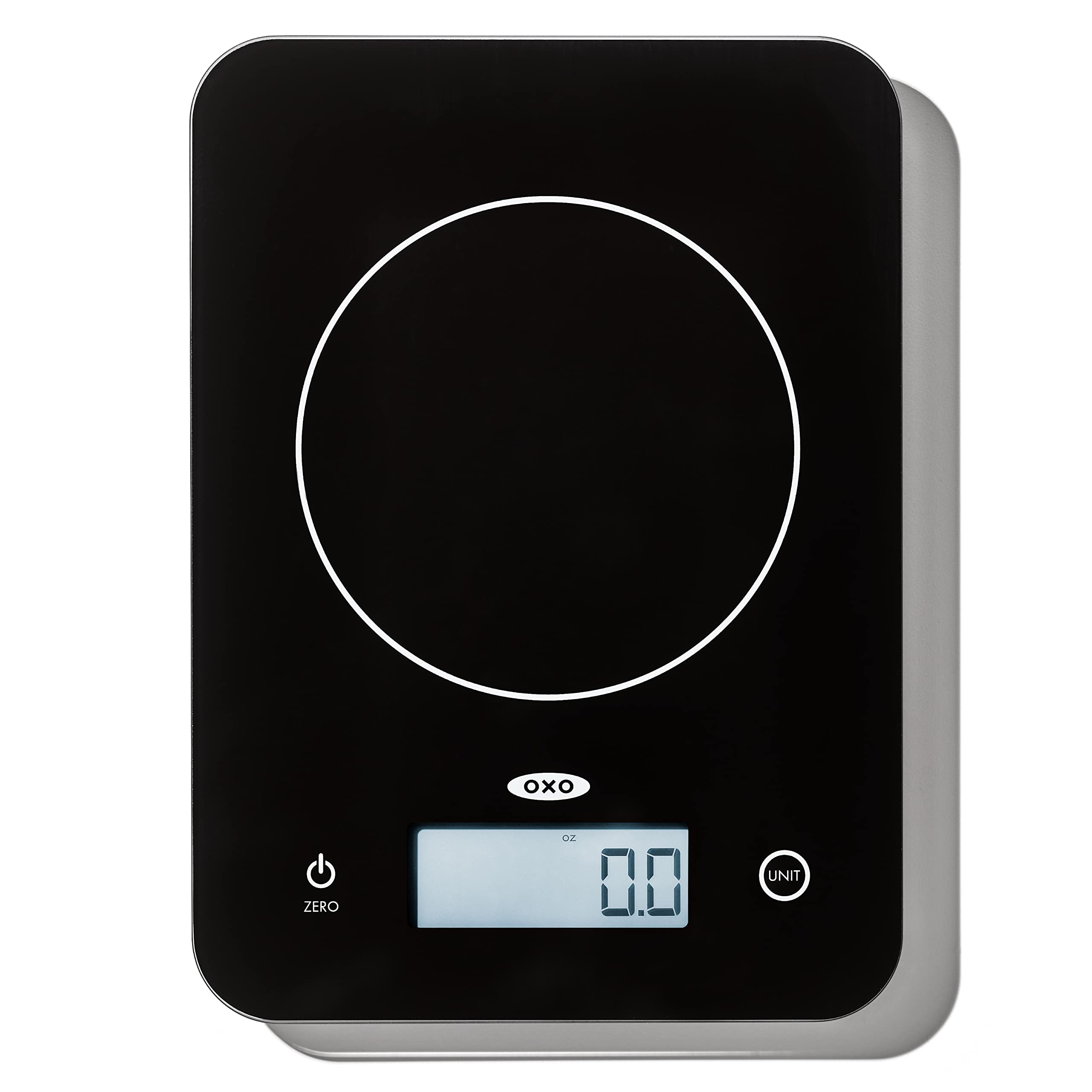 OXO Good Grips front view showing compact scale and readable display for accurate weighing