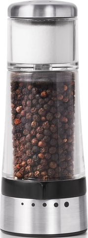 OXO Good Grips front view showing dual salt shaker and pepper grinder, space-saving benefit