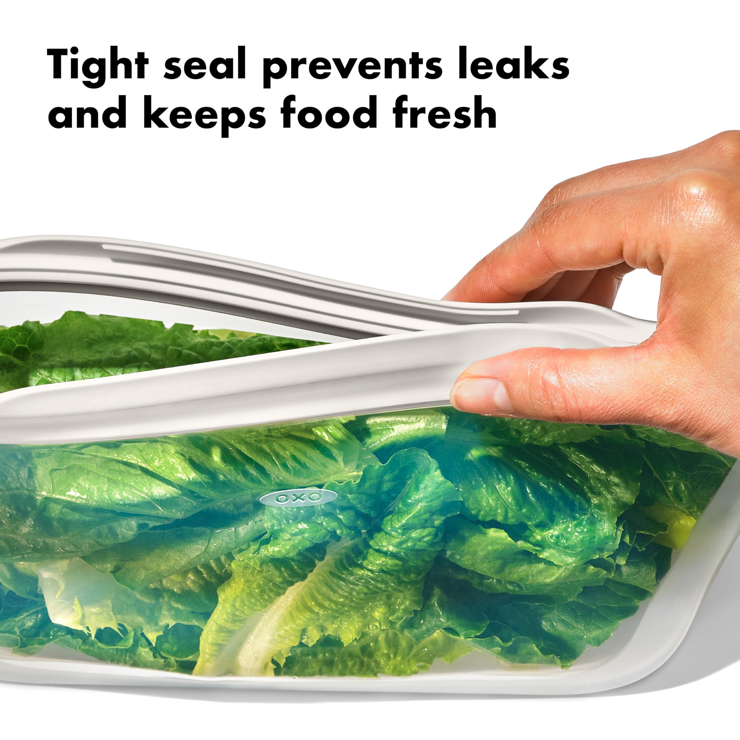 OXO Good Grips generous seal tab detail demonstrating secure closure and easy opening