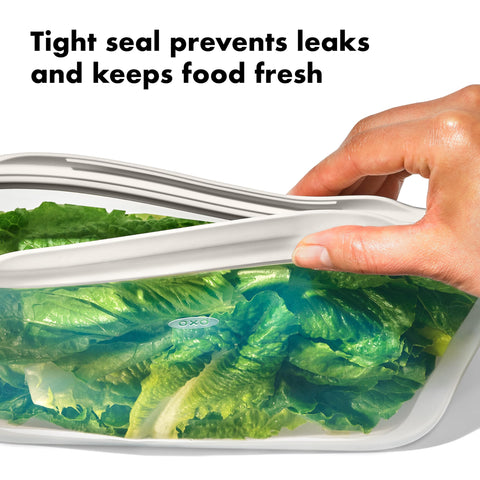 OXO Good Grips generous seal tab detail demonstrating secure closure and easy opening