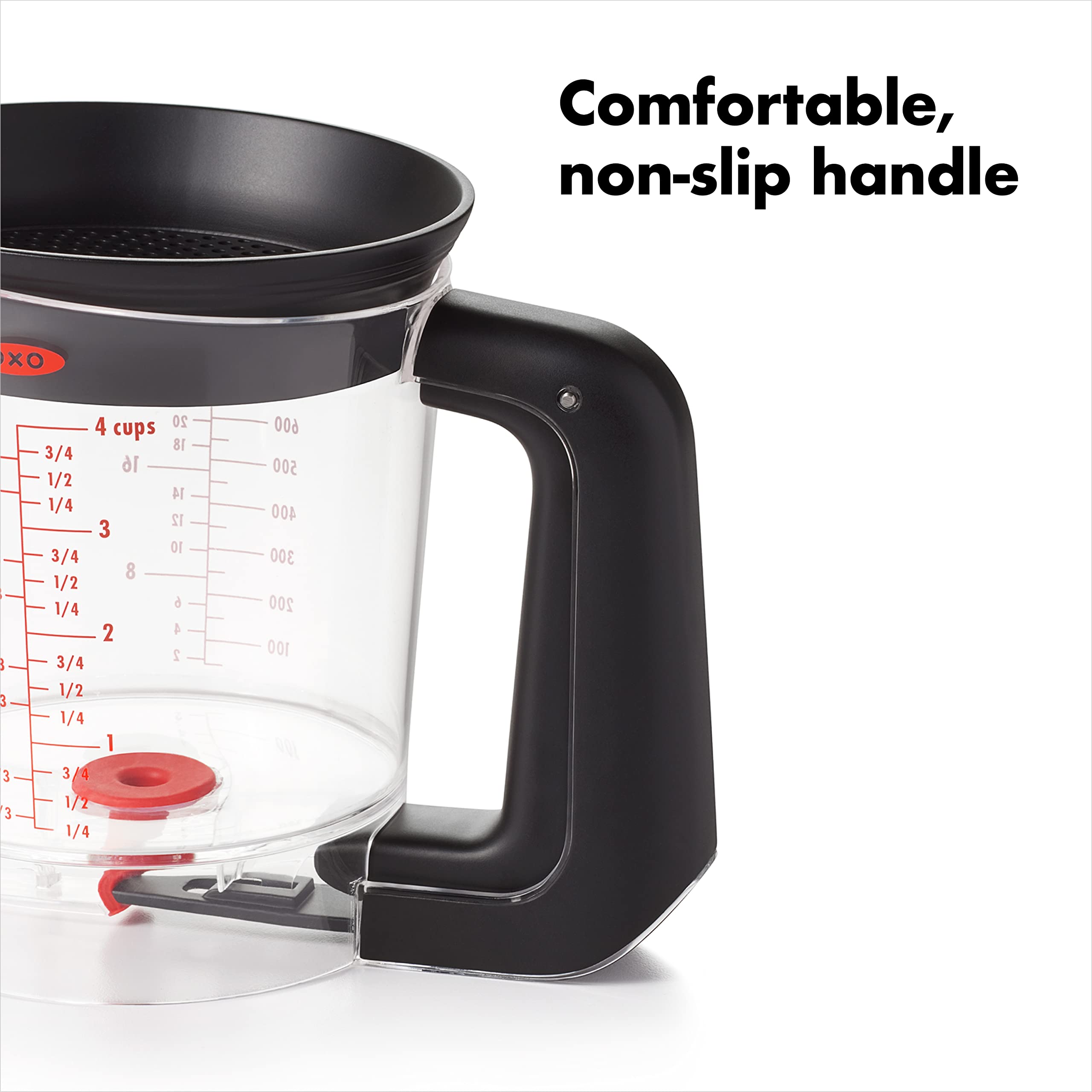OXO Good Grips ergonomic non-slip handle close-up for comfortable controlled pouring
