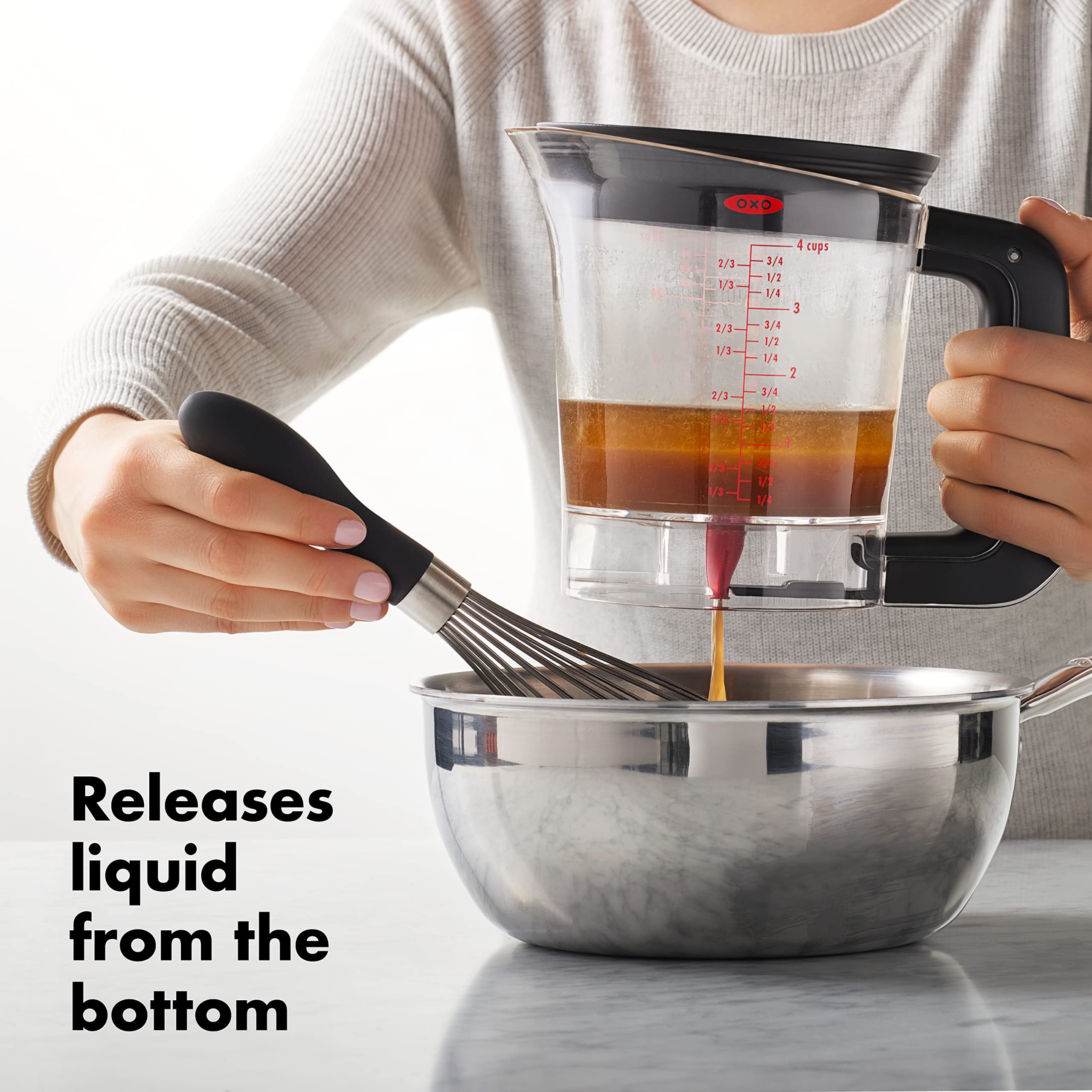 OXO Good Grips clear measurement markings in cups ounces milliliters for accurate recipes