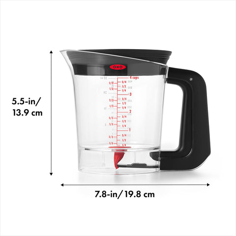 OXO Good Grips removable top strainer close-up catching solids for cleaner liquid