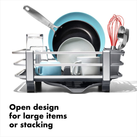OXO Good Grips on kitchen counter with dishes illustrating tidy countertop management