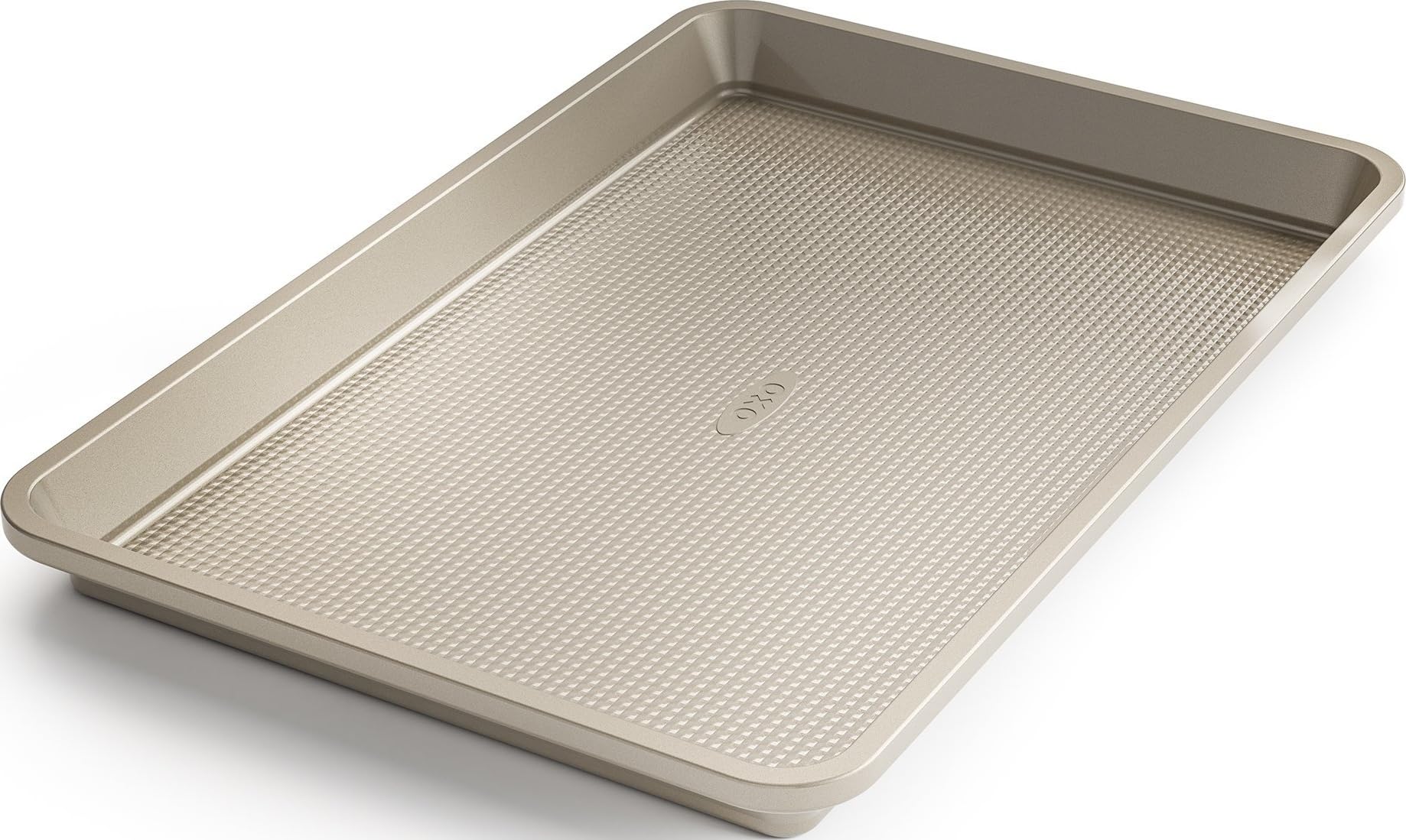OXO Good Grips front view showing pan shape and secure rolled edges for safer handling