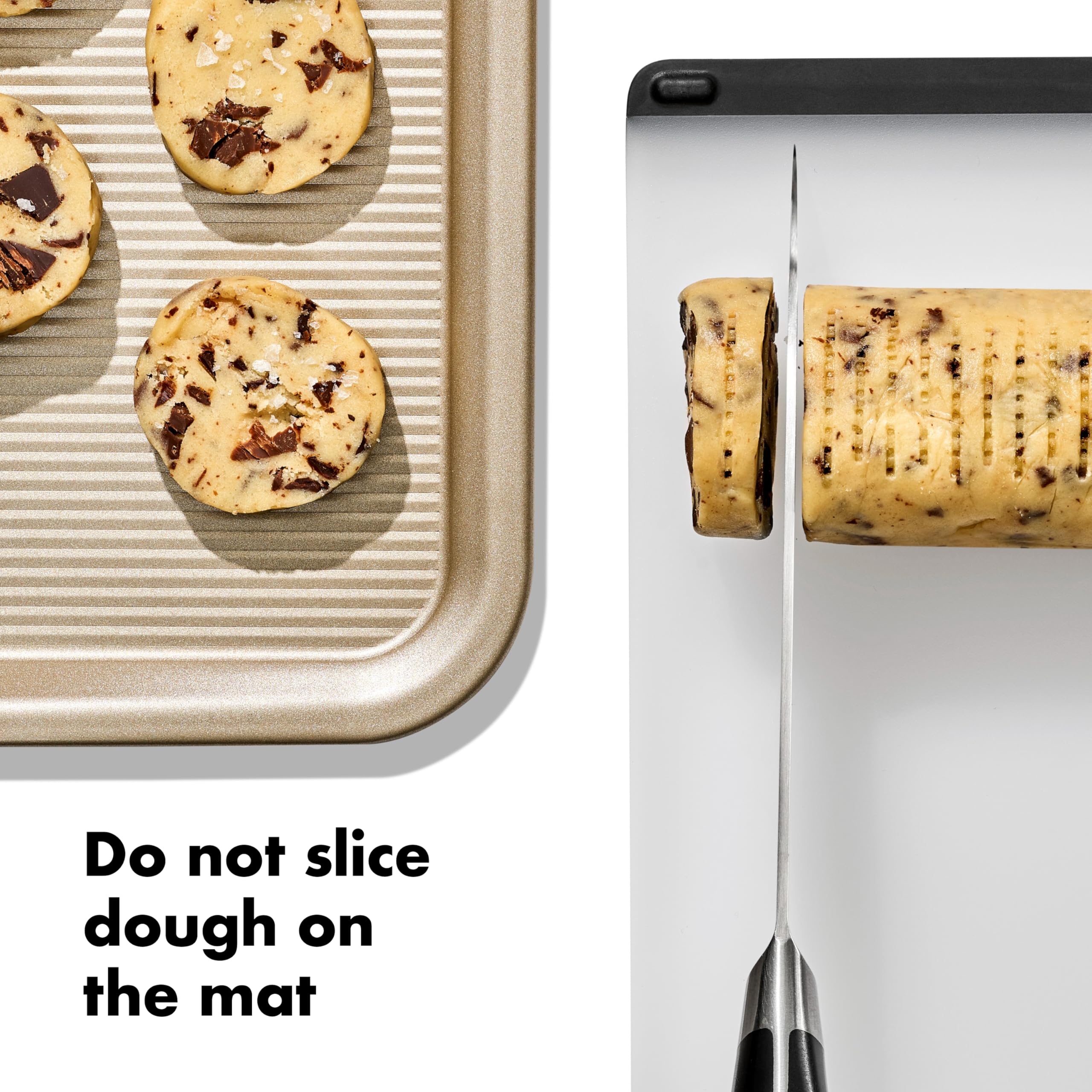 Home baking scene with OXO mats on counter offering efficient prep and reduced plastic