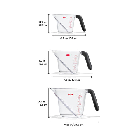 OXO cups styled on kitchen counter demonstrating durability and everyday use