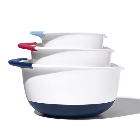 OXO Good Grips front view showing three bowls and color handles for easy selection