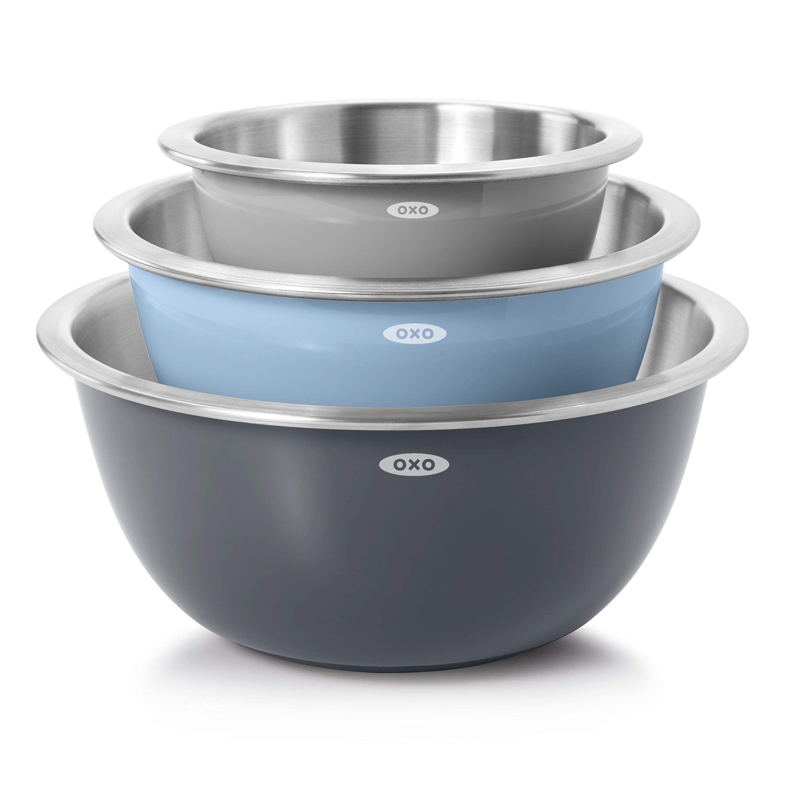 OXO Good Grips front view showing three bowls and easy-access design benefit
