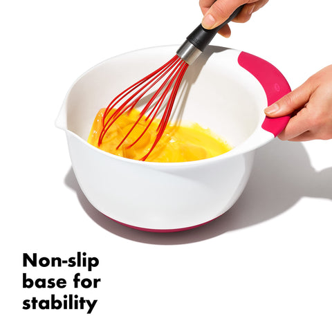 OXO Good Grips pouring batter from spout for clean transfer without drips