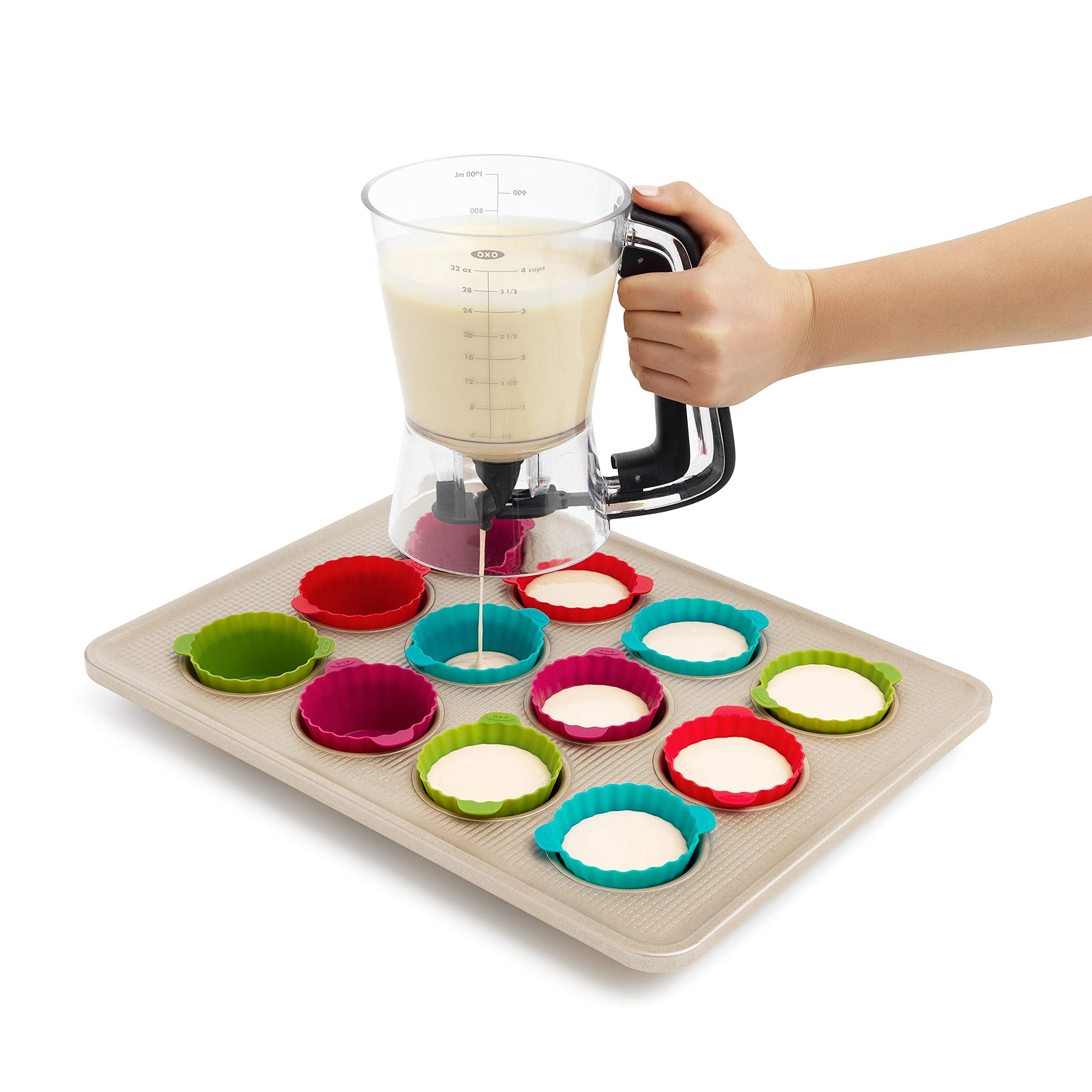 OXO lid used as a drip tray to catch excess batter between pours