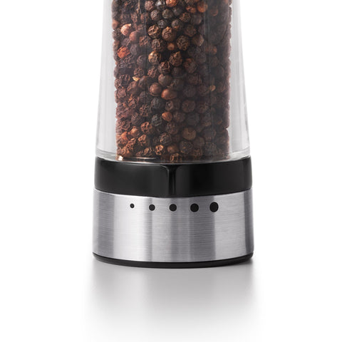 OXO Good Grips being refilled with peppercorns and salt, simple maintenance advantage