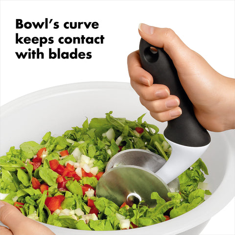 OXO Good Grips bowl next to measured items showing 5.5 quart capacity