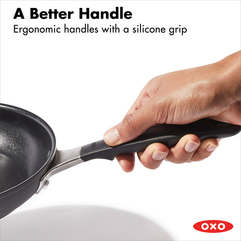 OXO Good Grips on burner with measuring tool showing size and scale benefit