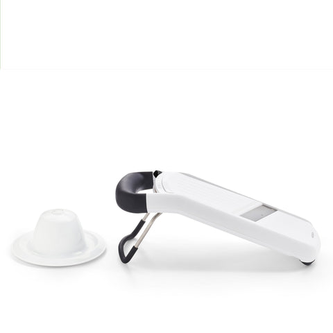 OXO Good Grips packaging and label highlighting features and easy adjustments