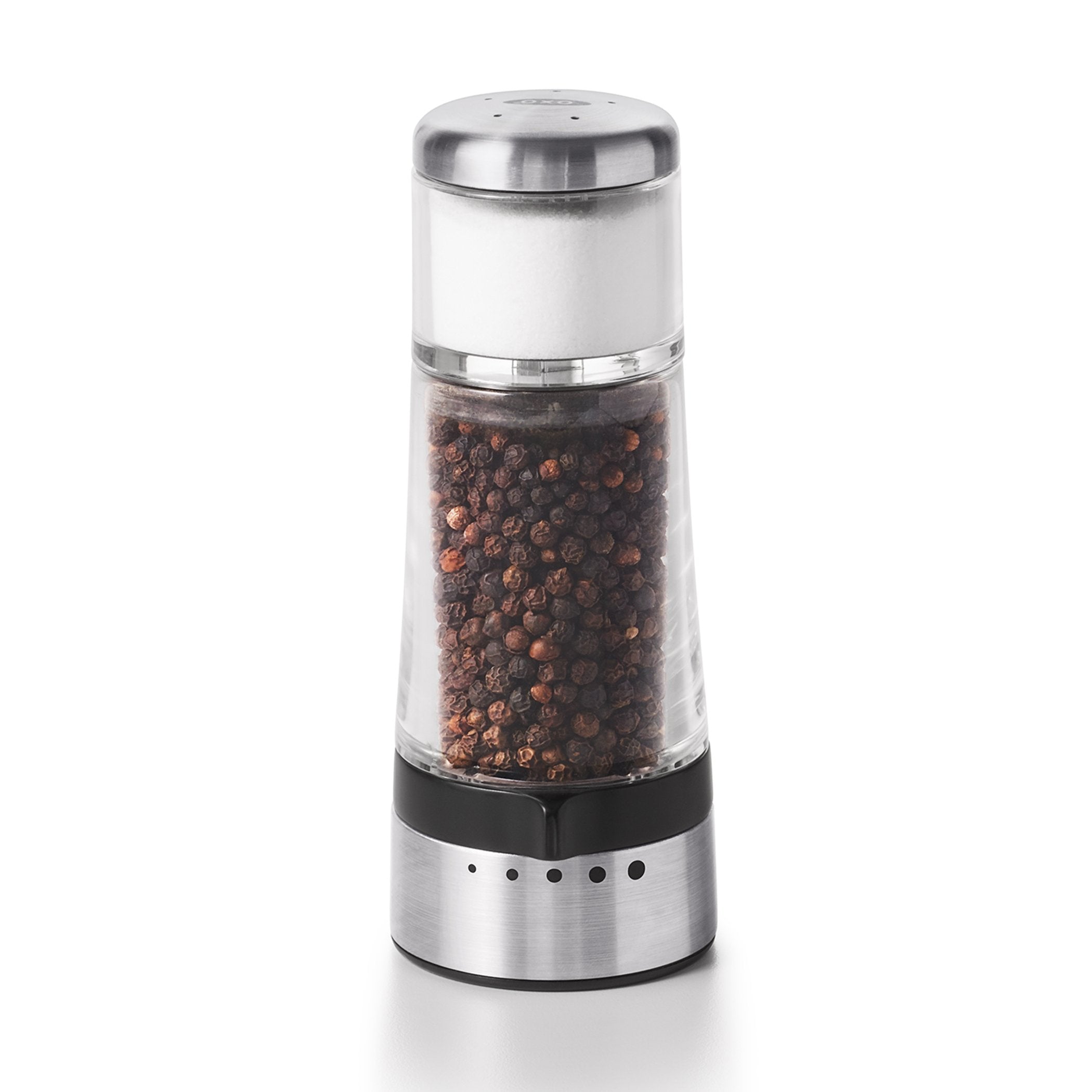 OXO Good Grips beside a spoon for scale, compact design saves countertop space