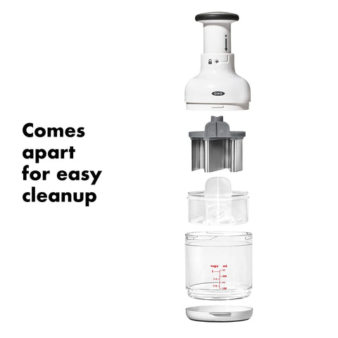 OXO Good Grips unit disassembled for easy cleaning and dishwasher-safe parts