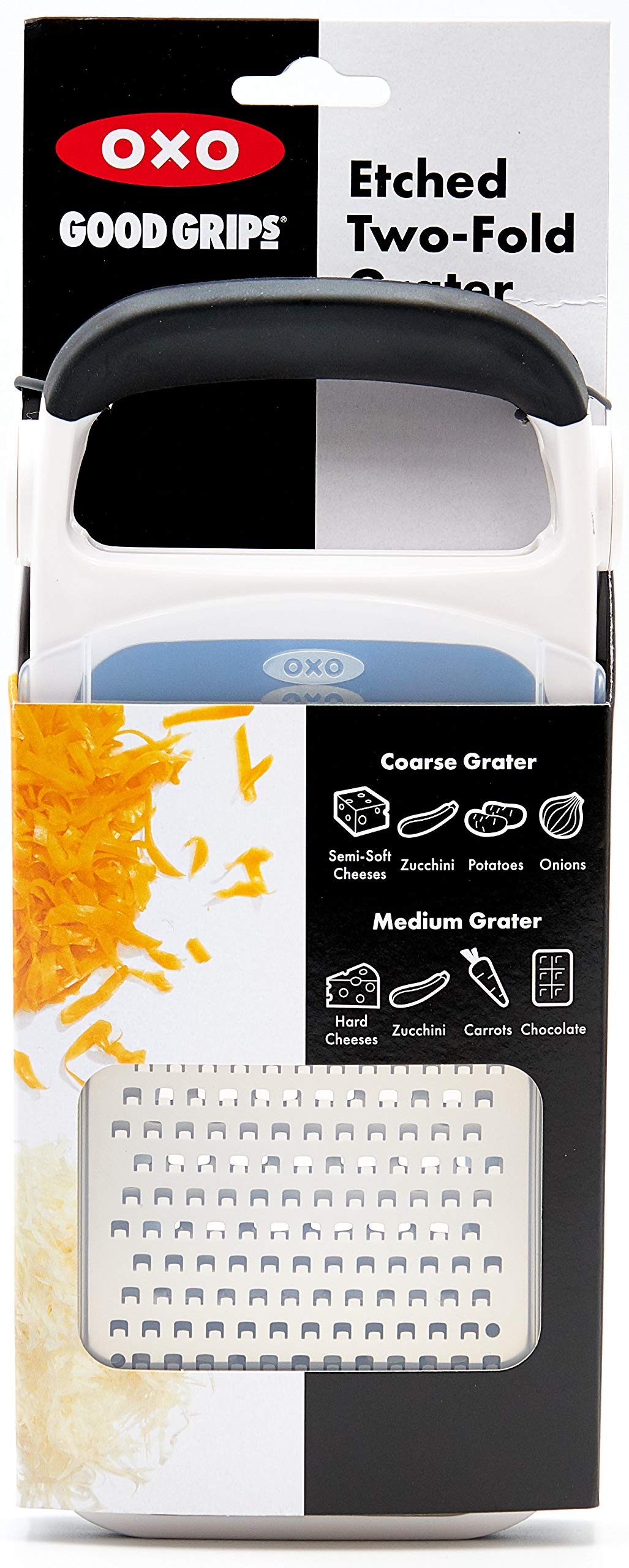 OXO grater beside kitchen spoon showing compact size and easy storage comparison