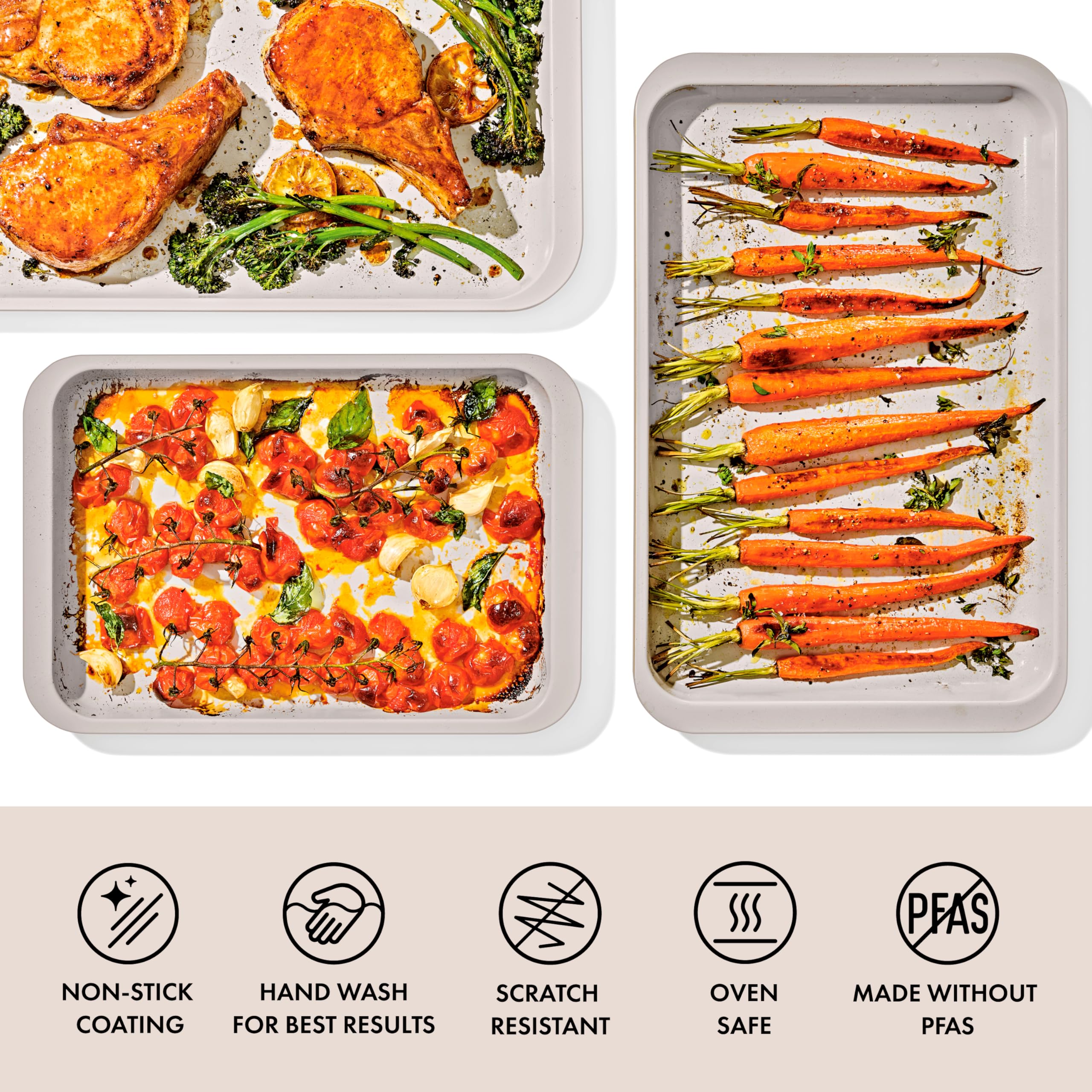 OXO half sheet pan top view demonstrating even surface for baking cookies