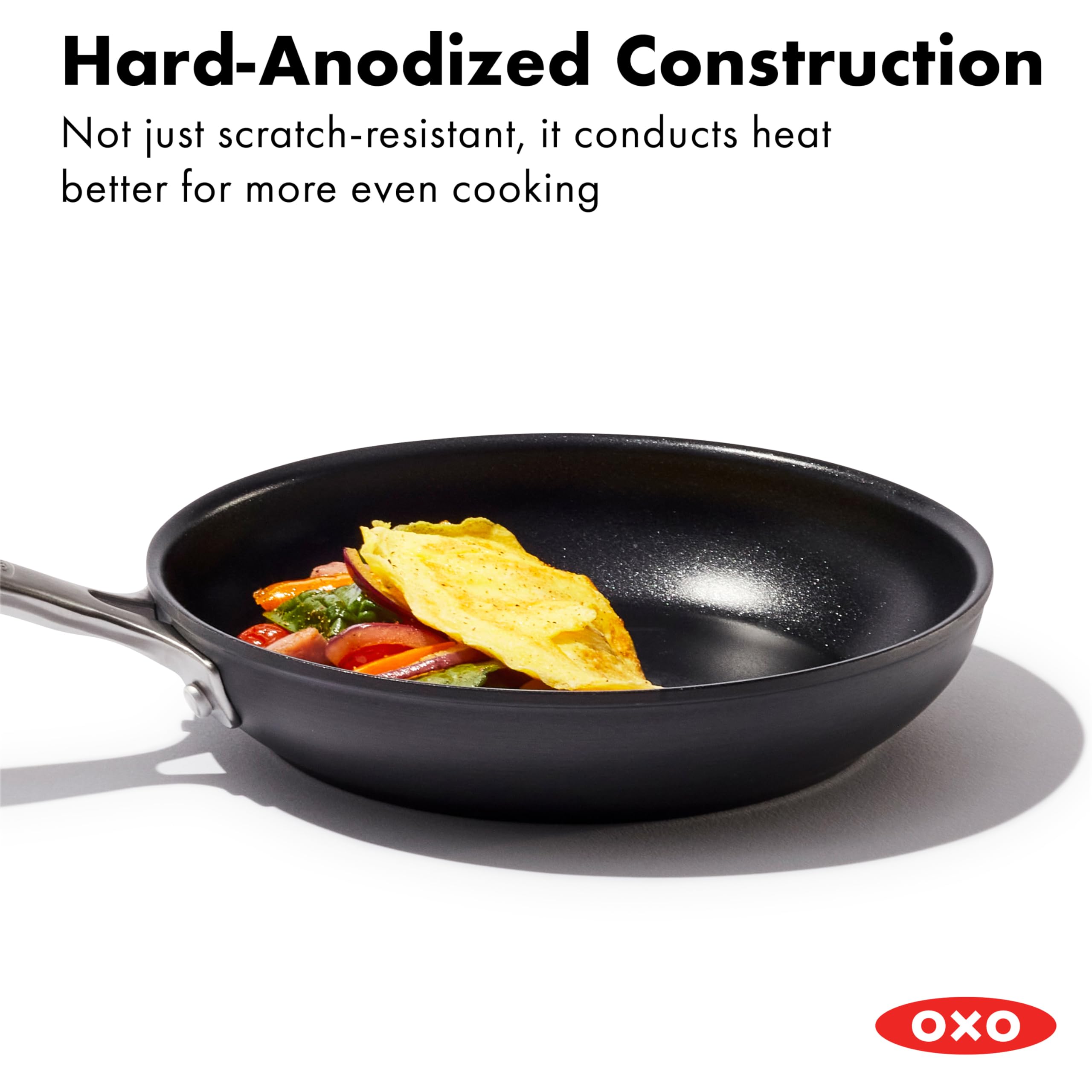 OXO stainless steel handle and rivets detail for comfortable secure grip