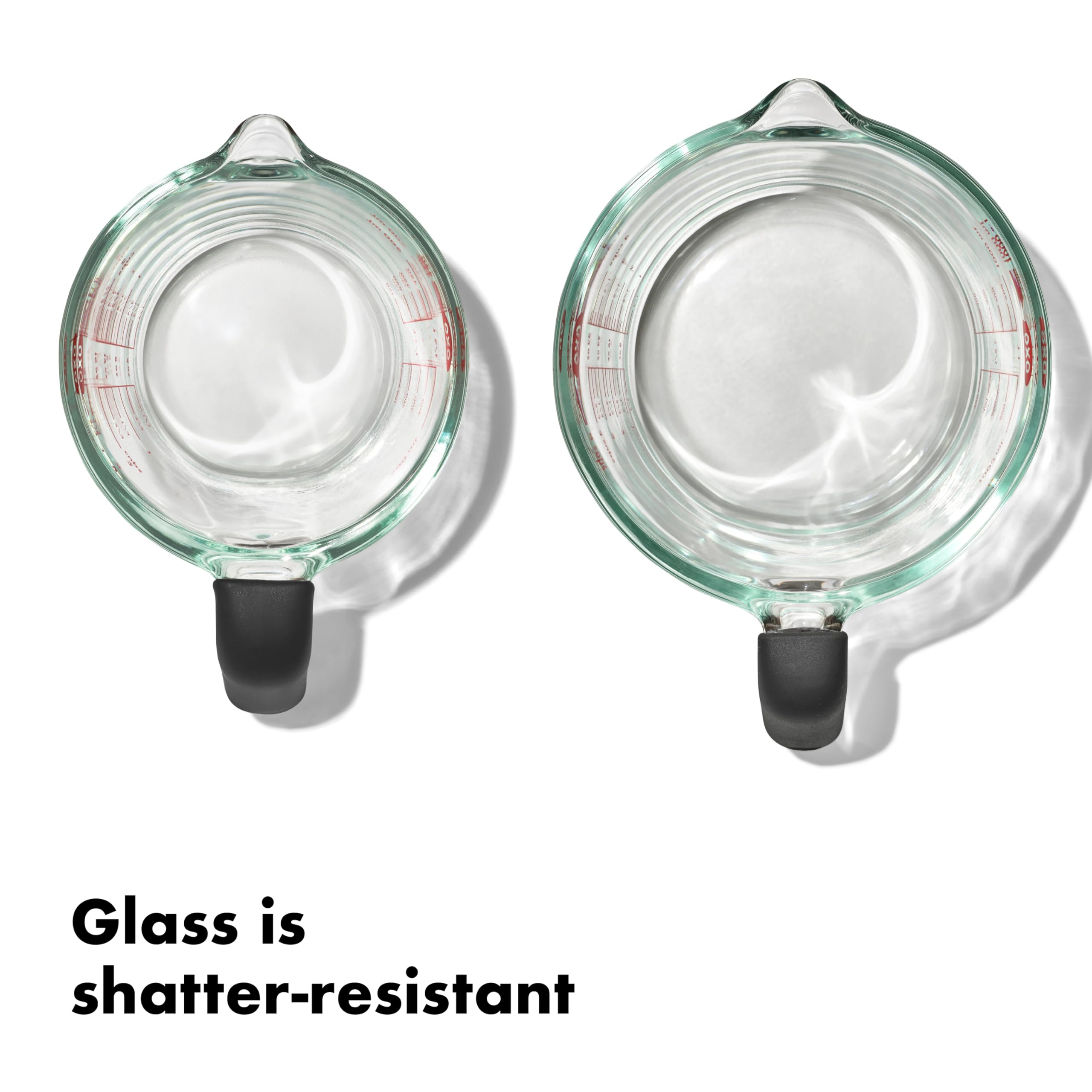 OXO closeup of silicone non-slip handle offering secure grip and comfortable control
