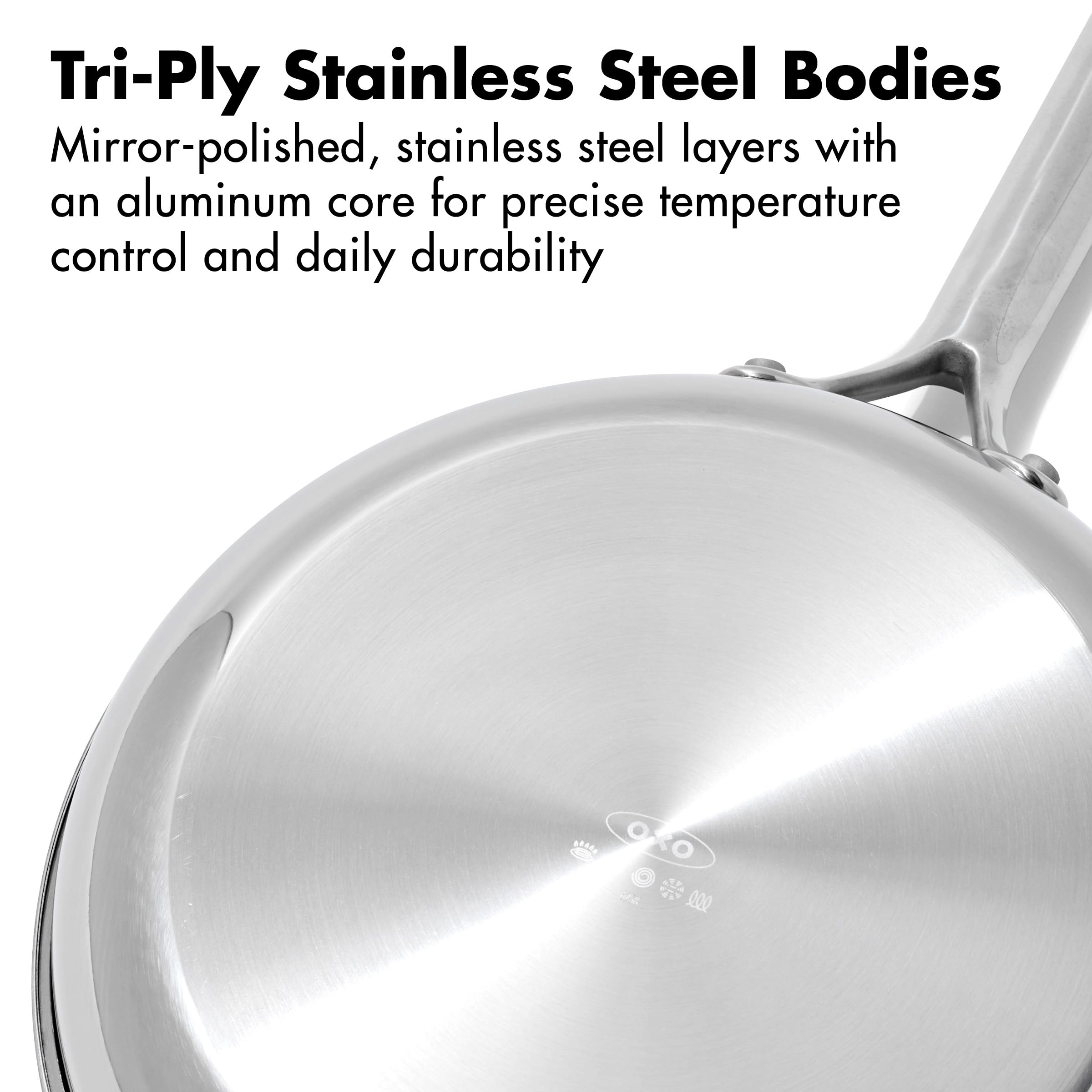 OXO Hybrid pan on induction cooktop demonstrating compatibility and fast even heating