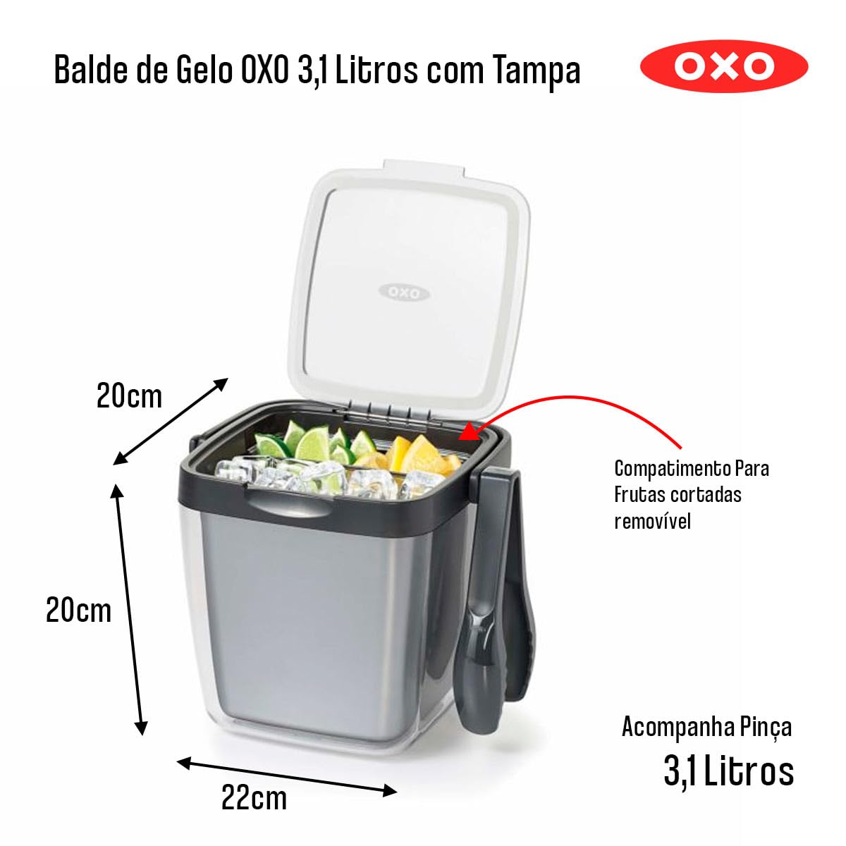 OXO nylon tongs scooping ice, hangable design for convenient sanitary access