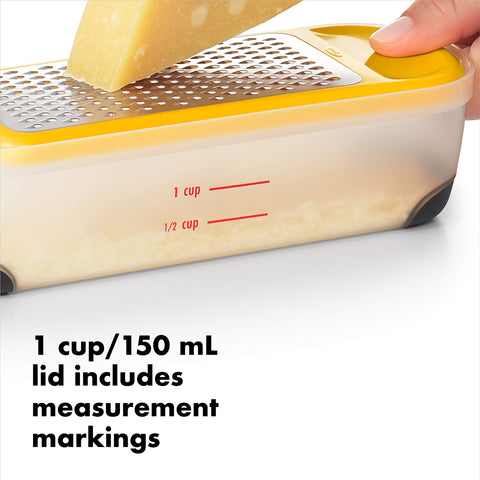 OXO Good Grips mini coarse grater detail shredding semi-soft cheese cleanly