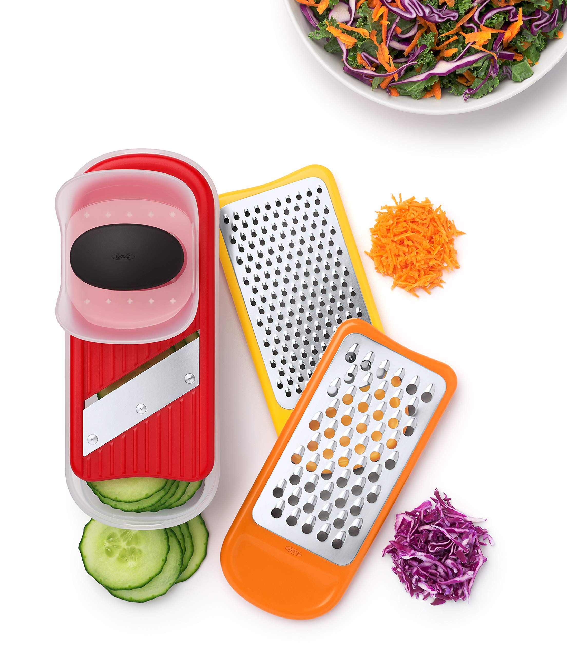 OXO Good Grips measuring container scale collecting grated food for easy portioning